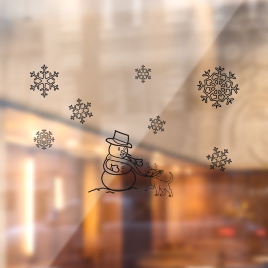 Schneemann und Hund im Schnee Fensteraufkleber (Blatt 2)