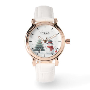 Schneemann und Immergrün Armbanduhr