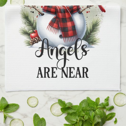 Schneemann und Kardinal mit Angel Zitat Geschirrtuch (Gefaltet)