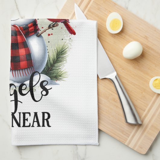 Schneemann und Kardinal mit Angel Zitat Geschirrtuch (Viertel Falte)