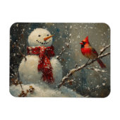 Schneemann und Kardinal Ölgemälde flexibel Magnet (Horizontal)