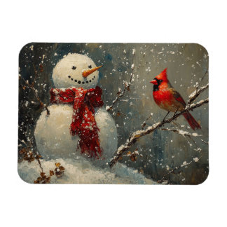 Schneemann und Kardinal Ölgemälde flexibel Magnet