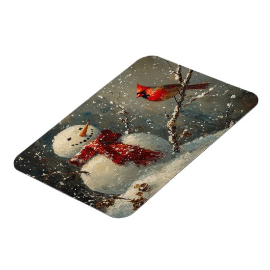 Schneemann und Kardinal Ölgemälde flexibel Magnet (Linke Seite)