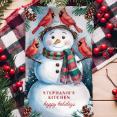 Schneemann und Kardinal Personalisiert Weihnachten Geschirrtuch