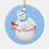 Schneemann und Kardinal Weihnachten Keepake Orname Keramik Ornament (Vorne)