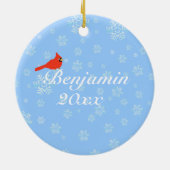 Schneemann und Kardinal Weihnachten Keepake Orname Keramik Ornament (Hinten)