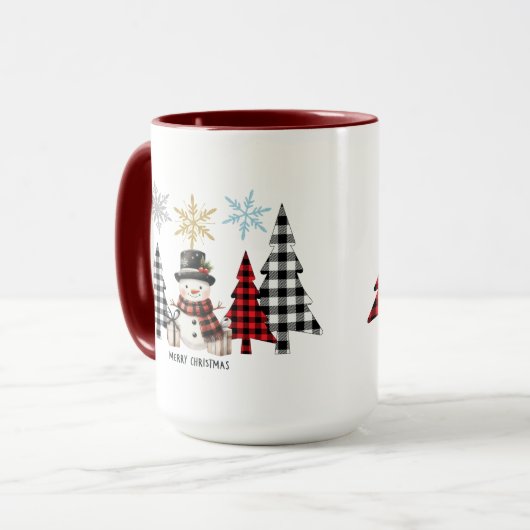 Schneemann und Karierter Weihnachtsbaum - Gemütlic Tasse (Vorderseite Links)