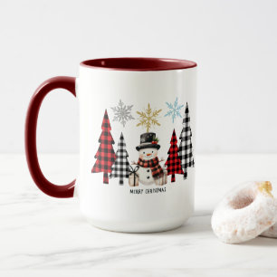 Schneemann und Karo-Weihnachtsbaum - Gemütlicher W Tasse