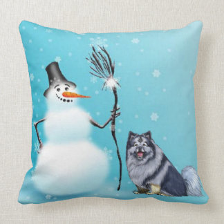 Schneemann-und Keeshond Kissen
