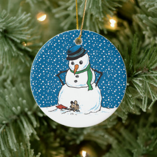 Schneemann und Maus-Ornament Keramikornament