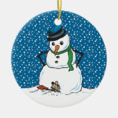 Schneemann und Maus-Ornament Keramikornament (Vorne)