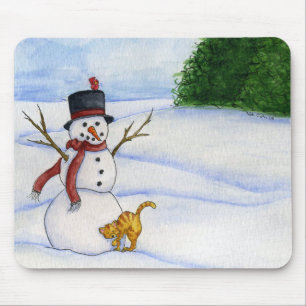 Schneemann und Miezekatze Mousepad