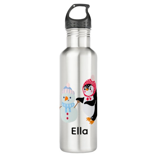 Schneemann und Pinguin erfroren Edelstahlflasche (Vorderseite)