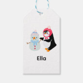Schneemann und Pinguin erfroren Geschenkanhänger (Vorderseite)