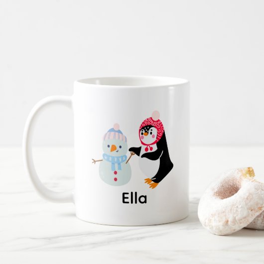 Schneemann und Pinguin erfroren Kaffeetasse (Mit Donut)