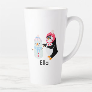 Schneemann und Pinguin erfroren Milchtasse