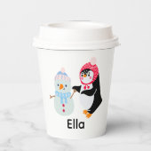 Schneemann und Pinguin erfroren Pappbecher (Rückseite)