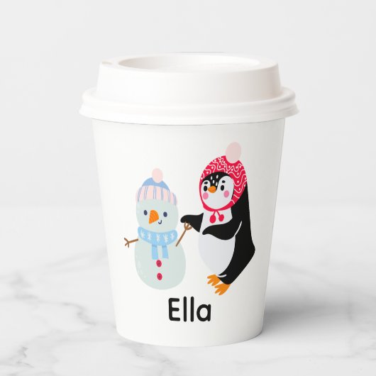 Schneemann und Pinguin erfroren Pappbecher (Rückseite)