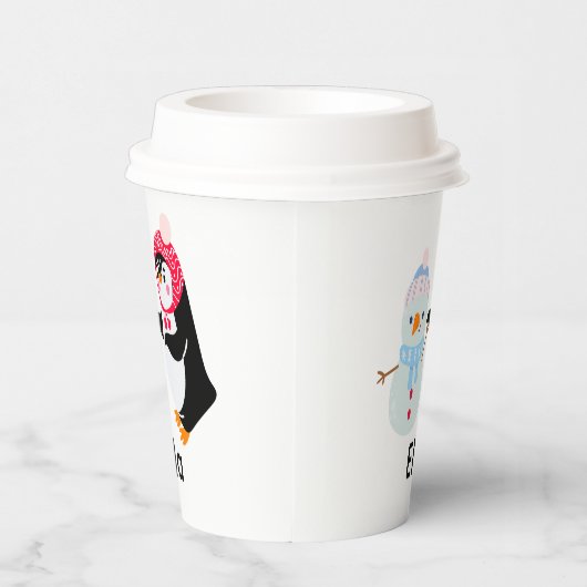 Schneemann und Pinguin erfroren Pappbecher (Rechts)