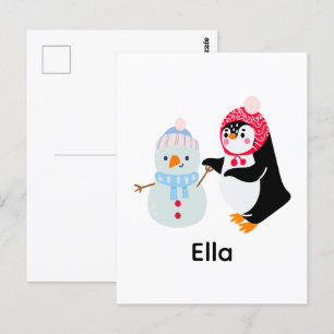 Schneemann und Pinguin erfroren Postkarte