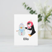 Schneemann und Pinguin erfroren Postkarte (Stehend Vorderseite)