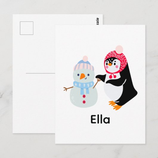 Schneemann und Pinguin erfroren Postkarte (Vorne/Hinten)