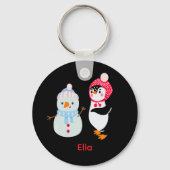Schneemann und Pinguin erfroren Schlüsselanhänger (Rückseite)