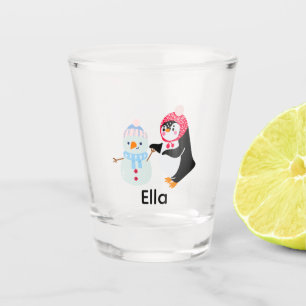 Schneemann und Pinguin erfroren Schnapsglas