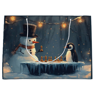 Schneemann und Pinguin spielen Schach Große Geschenktüte