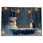 Schneemann und Pinguin spielen Schach Große Geschenktüte (Rückseite)