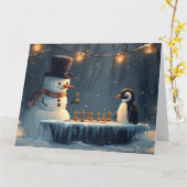 Schneemann und Pinguin spielen Schach Karte (Gelbe Blume)