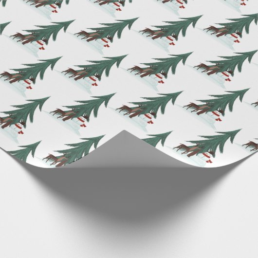 Schneemann und Reh im Schnee Geschenkpapier (Ecke)