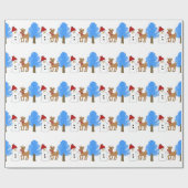 Schneemann und Rentier im Wald Geschenkpapier (Flach)