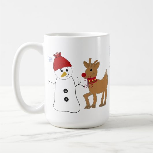 Schneemann und Rentier Kaffeetasse (Links)