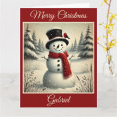 Schneemann und Roter Vogel im Schneewald Karte (Gelbe Blume)