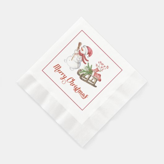 Schneemann und Schlitten Weihnachtsbuch Napkins Serviette (Ecke)