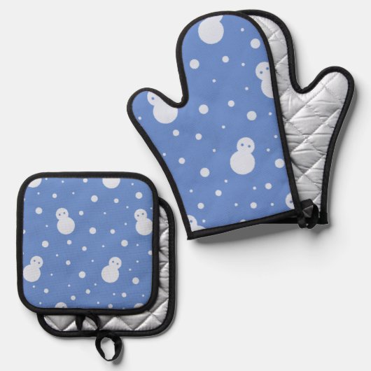 Schneemann und Schnee Ofenhandschuh & Topflappen-Set (Vorderseite/Rückseite)