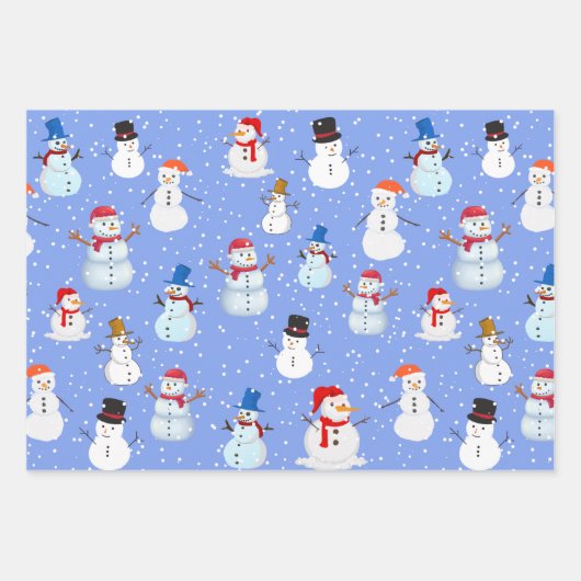 Schneemann und Schneefall Geschenkpapier Set (Vorderseite)
