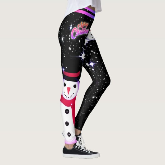 Schneemann und Schneeflocken auf IHRER FARBE Weihn Leggings (Rechts)