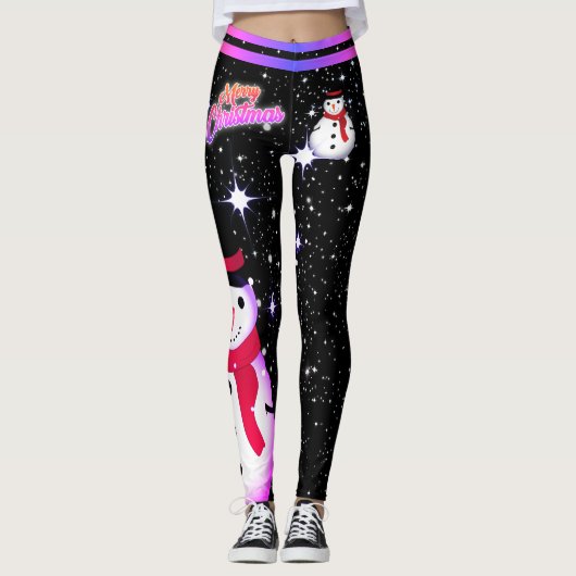 Schneemann und Schneeflocken auf IHRER FARBE Weihn Leggings (Vorderseite)