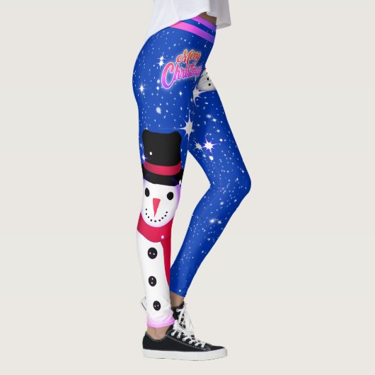 Schneemann und Schneeflocken auf IHRER FARBE Weihn Leggings (Rechts)