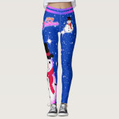 Schneemann und Schneeflocken auf IHRER FARBE Weihn Leggings (Vorderseite)