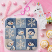 Schneemann und Schneeflocken Quilt Muster Pappteller (Party)
