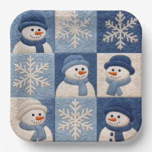 Schneemann und Schneeflocken Quilt Muster Pappteller