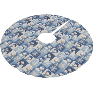 Schneemann-und-Schneeflocken-Quiltmuster Polyester Weihnachtsbaumdecke