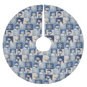 Schneemann-und-Schneeflocken-Quiltmuster Polyester Weihnachtsbaumdecke (Vorderseite)