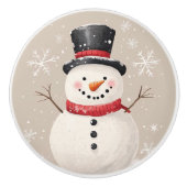 Schneemann und Schneeflocken Rustikale Weihnachten Keramikknauf (Vorderseite)