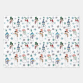 Schneemann und Schneeflocken Wrapping Paper Set 3 Geschenkpapier Set (Vorderseite)