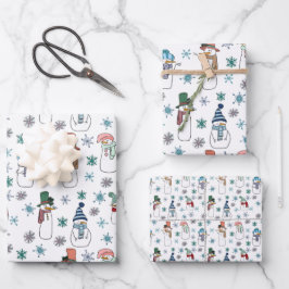 Schneemann und Schneeflocken Wrapping Paper Set 3 Geschenkpapier Set