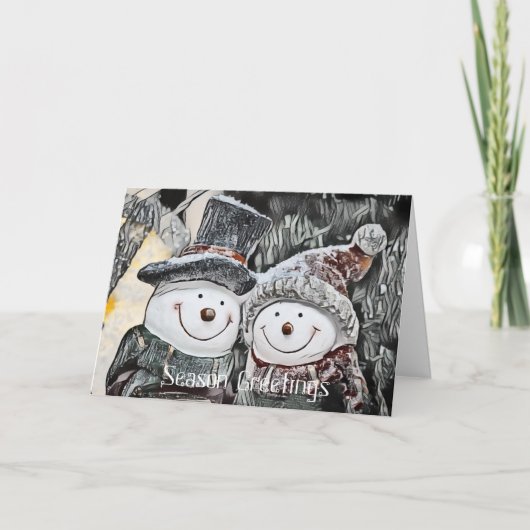 Schneemann und Schneefrau zeichne individuell anpa Karte (Vorderseite)